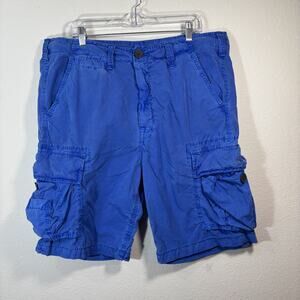 True Religion Men’s Cargo Shorts Blue Size 38 Drawstring, Multiple Pocket Y2K